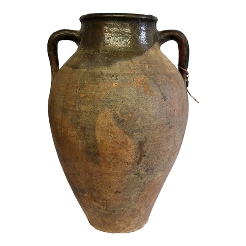 249 - A 19TH CENTURY CONTINENTAL TERRACOTTA TWIN HANDLED VASE
Amphora shape, after etruscan design, having... 