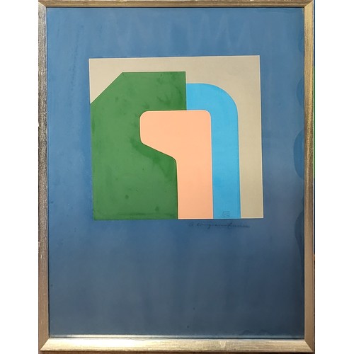 404 - A 1970’S CONTINENTAL ABSTRACT SCHOOL ACRYLIC ON PAPER 
Geometric composition with a pink, green, blu... 