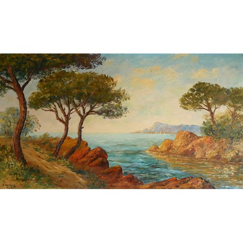 455 - S. MARNAC, A 20TH CENTURY FRENCH OIL ON CANVAS
Landscape, coastal view, with sailing ships, signed l... 