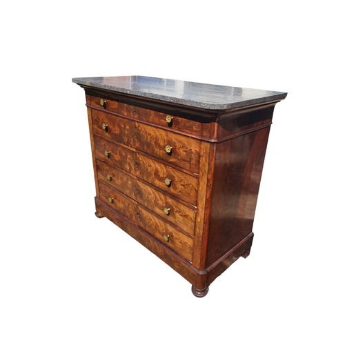 1225 - A 19TH CENTURY FRENCH MAHOGANY MARBLE TOPPED SECRETAIRE CHEST
with four drawers and central fitted w... 