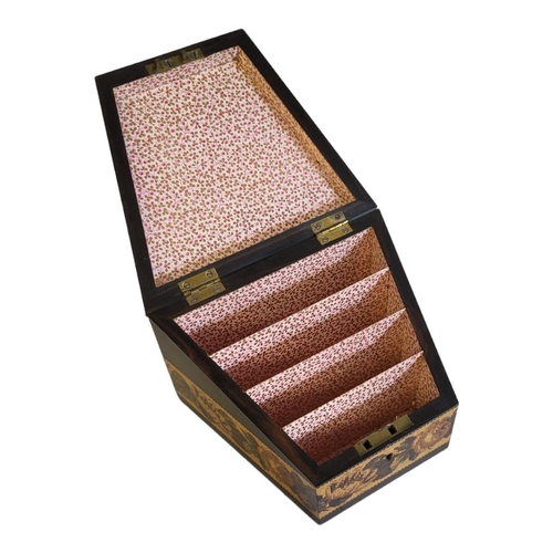 704 - EDMUND NYE, 1836 - 1851, AN EARLY TUNBRIDGE WARE MAPLE AND ROSEWOOD FOUR SECTION STATIONERY BOX AND ... 