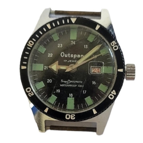 60A - OUTSPAN, A VINTAGE STAINLESS STEEL GENT’S WRISTWATCH
Enamel black bezel marked with world times, dia... 