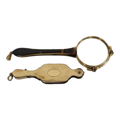 79A - A PAIR OF EARLY 20TH CENTURY GOLD PLATE AND TORTOISESHELL LORGNETTES
Spring loaded mechanism with ta... 