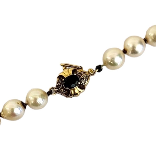 68A - AN 18CT GOLD, SAPPHIRE, DIAMOND AND PEARL NECKLACE
The oval cut sapphire flanked with diamonds with ... 