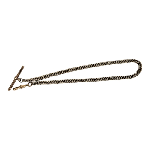 78A - AN EARLY 20TH CENTURY 9CT GOLD ALBERT POCKET WATCH CHAIN
Uniform pierced links and T bar.
(approx 35... 