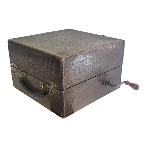 142 - A 1920’S DECCA PORTABLE GRAMOPHONE 
Made in England, chrome plated interior, Decca horn needles comp... 