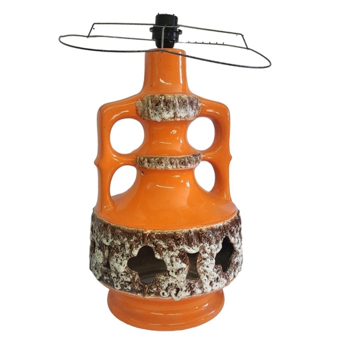 144 - A STYLISH 1970’S WEST GERMAN STEIN KERAMIK LAVA PATTERN POTTERY LAMP BASE
In bright orange lustre gl... 