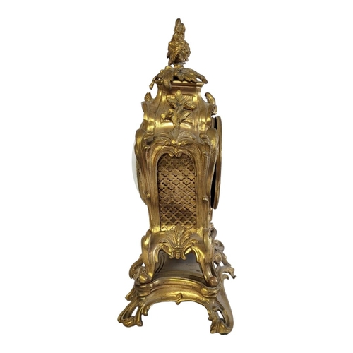 3 - SAMUEL MARTI, A 19TH CENTURY GILT BRONZE MANTLE CLOCK
Having a bouquet finial,scrolled rococo case a... 