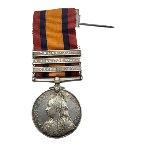 57 - A SILVER VICTORIA REGINA. SOUTH AFRICA MEDAL WITH THREE CLASPS & RIBBON. Transvaal, Orange Free Stat... 