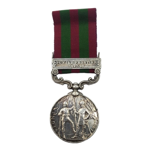 59 - A SILVER VICTORIA REGINA. INDIA WAR MEDAL, 1895 WITH CLASP & RIBBON
Punjab Frontier 1897 - 98, Regim... 