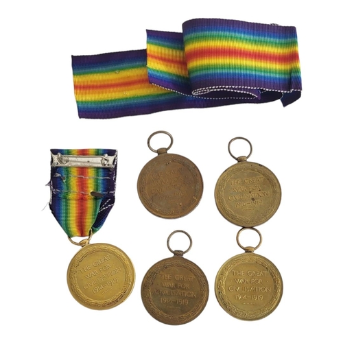 79 - COLLECTION OF FIVE BRONZE WORLD WAR ONE ‘THE GREAT WAR FOR CIVILISATION 1914-19’ VICTORY MEDALS
Clas... 