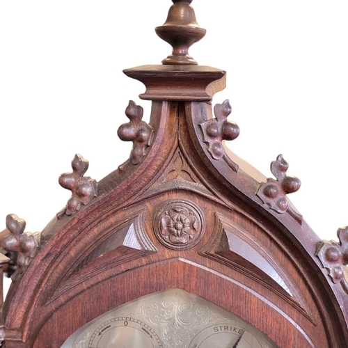 9 - LENZKIRCH, A LARGE 19TH CENTURY GERMAN OAK GOTHIC REVIVAL MANTLE CLOCK
Having an architectural form ... 