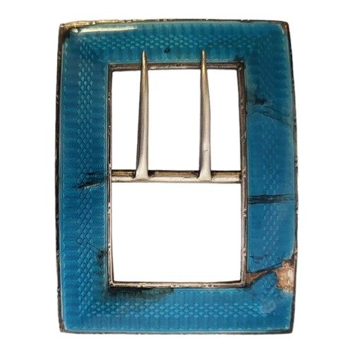 91A - LIBERTY & CO., AN EDWARDIAN HALLMARKED SILVER AND BLUE GUILLOCHE ENAMEL RECTANGULAR BELT BUCKLE, CIR... 