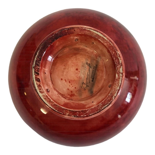 342 - AN EARLY 20TH CENTURY WILLIAM MOORCROFT FLAMBE CONICAL BODY PEDESTAL BOWL, CIRCA 1930 
Covered in ri... 