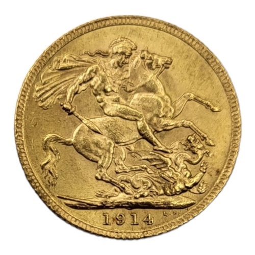 10 - A KING GEORGE V 22CT GOLD FULL SOVEREIGN COIN, DATED 1914 
With George and Dragon to reverse.

Condi... 