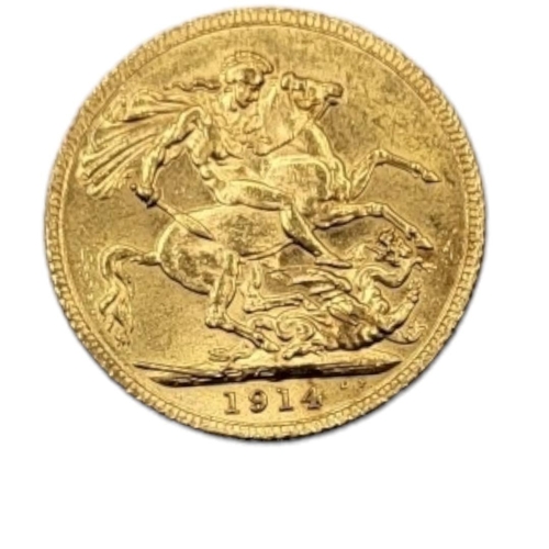 11 - A KING GEORGE V 22CT GOLD FULL SOVEREIGN COIN, DATED 1914 
With George and Dragon to reverse.

Condi... 