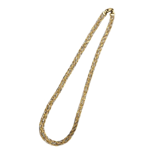 13 - A VINTAGE 14CT BI COLOUR GOLD NECKLACE
Fine pierced ropework design.
(approx 45cm)

Condition: good