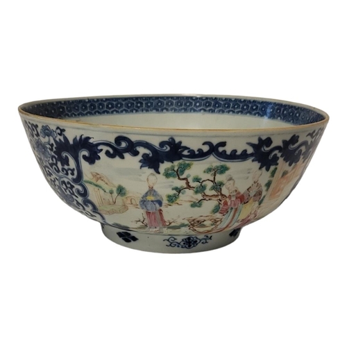 193 - AN 18TH CENTURY CHINESE FAMILLE ROSE PORCELAIN PUNCH BOWL
Hand painted figural decoration within an ... 