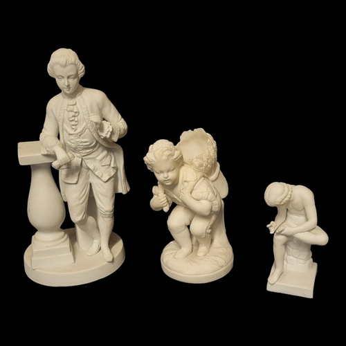 204 - A 19TH CENTURY PARIAN PORCELAIN FIGURE, AN 18TH CENTURY GENT IN PERIOD ATTIRE
Wth baluster column, t... 