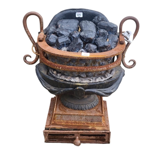 225 - A 19TH CENTURY IRON FRONT BASKET/FIRE GRATE
In the shape of an Ancient twin handled urn, with some l... 