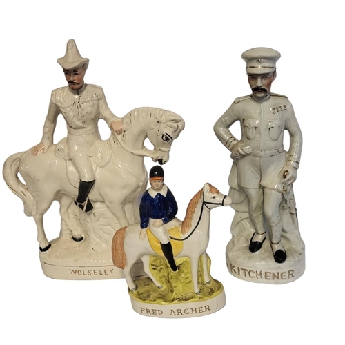 235 - A VICTORIAN STAFFORDSHIRE FLATBACK MILITARY FIGURE ON HORSEBACK
Titled ‘Wolseley’, standing Stafford... 