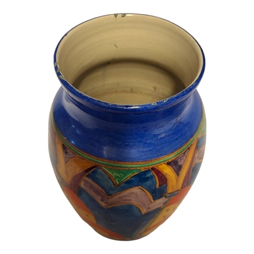 267 - CANFORD, AN ART DECO OVOID FORM POTTERY VASE 
Hand painted decoration on blue ground, marked to base... 
