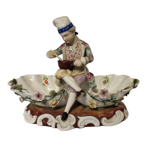 293A - A LATE 19TH CENTURY THURINGIAN FACTORY HARD PASTE PORCELAIN NOVELTY TWO SECTION TABLE SALTS, CIRCA 1... 