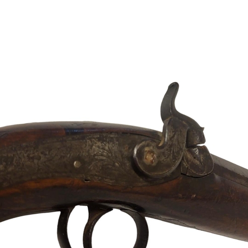 298 - DAVIS, A LATE 18TH/EARLY 19TH CENTURY PERCUSSION CAP PISTOL
Having a steel barrel and engraved lock ... 