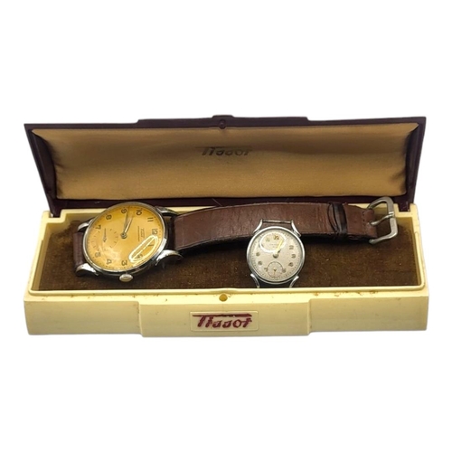 34 - TISSOT, ANTIMAGNETIQUE, A 1950’S SWISS STAINLESS STEEL GENT’S 
Having a textured light brown dial, R... 