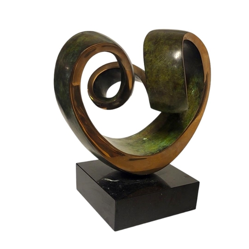 361 - DENNIS WESTWOOD, BRITISH, 1928 - 2021, A POLISHED AND PATINATED ABSTRACT BRONZE SCULPTURE 
Titled ‘H... 