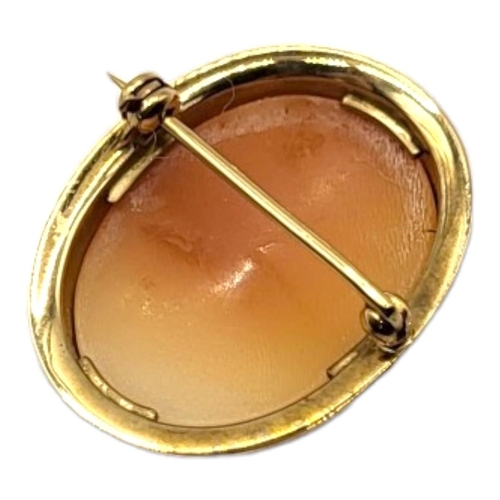 39 - A LATE VICTORIAN 9CT GOLD MOUNTED HARDSTONE CAMEO BROOCH
Carved with a classical bust of a lady, pro... 