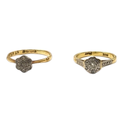 41 - A SET OF TWO ART DECO 18CT GOLD MOUNTED LADIES’ SOLITAIRE RINGS
Both having circular row of micro fl... 