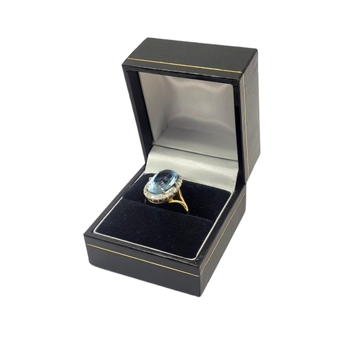 42 - AN EARLY 20TH CENTURY ATTRACTIVE 18CT GOLD AND AQUAMARINE LADIES’ DRESS RING
The oval fancy brillian... 