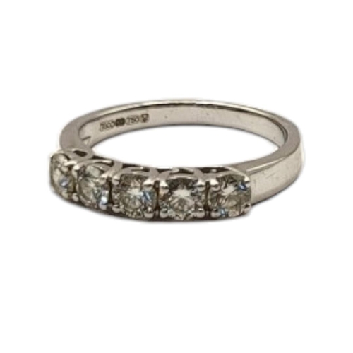 55 - AN 18CT WHITE GOLD AND DIAMOND FIVE STONE RING
Having a row of round cut stones.
(approx 0.5ct total... 