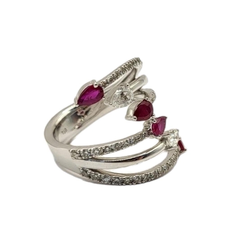 60 - AN 18CT WHITE GOLD, RUBY AND DIAMOND CLUSTER RING
Four pear cut rubies interspersed with diamonds in... 