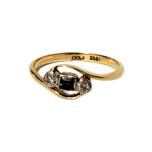 78 - AN EARLY 20TH CENTURY 18CT GOLD, DIAMOND AND SAPPHIRE RING
Having a central square cut sapphire flan... 