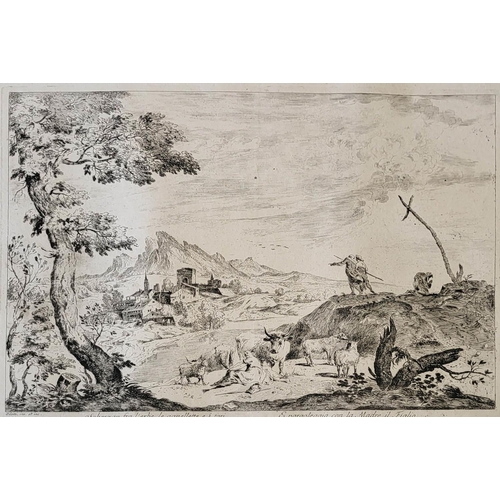 445 - BERNARDO ZILOTTI, 1730 - 1795, PAIR OF 18TH CENTURY ETCHINGS 
Italian views, Quantity 2. 
(48cm x 67... 