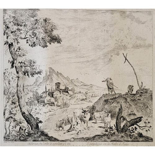 445 - BERNARDO ZILOTTI, 1730 - 1795, PAIR OF 18TH CENTURY ETCHINGS 
Italian views, Quantity 2. 
(48cm x 67... 