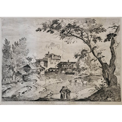 443 - BERNARDO ZILOTTI, 1730 - 1795, PAIR OF 18TH CENTURY ETCHINGS 
Italian views, Quantity 2. 
(48cm x 67... 