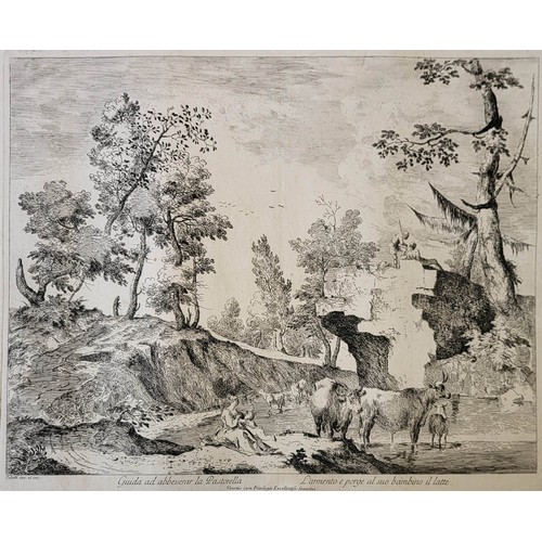 444 - BERNARDO ZILOTTI, 1730 - 1795, PAIR OF 18TH CENTURY ETCHINGS 
Italian Views, Quantity 2. 
(48cm x 67... 