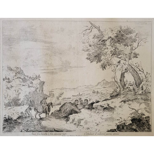 444 - BERNARDO ZILOTTI, 1730 - 1795, PAIR OF 18TH CENTURY ETCHINGS 
Italian Views, Quantity 2. 
(48cm x 67... 