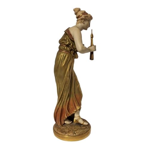 395 - ROYAL WORCESTER, AN EARLY 20TH CENTURY PORCELAIN FIGURINE
Classical Roman female figure playing musi... 