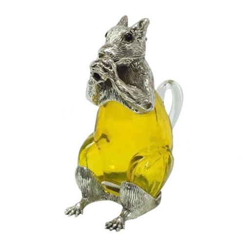 21A - A 19TH CENTURY STYLE SILVER PLATED FIGURAL CARAFE IN THE FORM OF A SQUIRREL
With an amber glass body... 