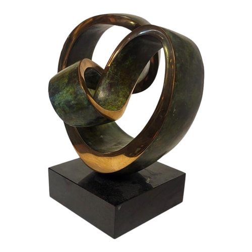 375 - DENNIS WESTWOOD, BRITISH, 1928 - 2021, A POLISHED AND PATINATED ABSTRACT BRONZE SCULPTURE 
Titled ‘H... 