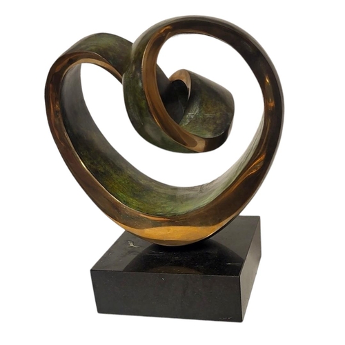 375 - DENNIS WESTWOOD, BRITISH, 1928 - 2021, A POLISHED AND PATINATED ABSTRACT BRONZE SCULPTURE 
Titled ‘H... 