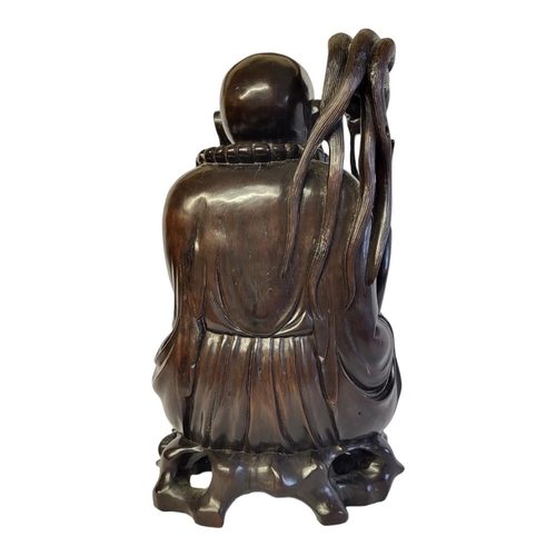 366 - A LATE 19TH CENTURY JAPANESE MEIJI PERIOD ROOT CARVING OF HAPPY BUDDHA HOTEI 
Ornately carved, weari... 