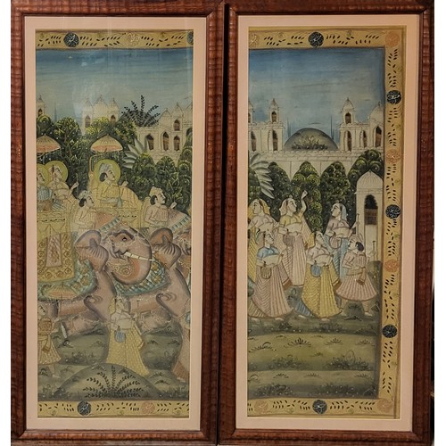 488 - A SET OF FOUR 20TH CENTURY INDIAN WATERCOLOURS, FABRIC LANDSCAPES
Figures wearing period traditional... 