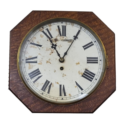 585 - AN EARLY 20TH CENTURY FUSÈE OAK STATION CLOCK
Octagonal case with white circular dial marked ‘Oplita... 