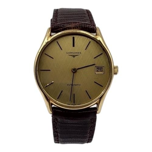 1 - LONGINES, A VINTAGE GOLD PLATED GENT’S WRISTWATCH
Gold tone dial with calendar window and automatic ... 