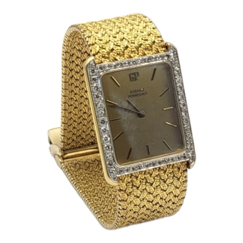 141 - GIRARD PERREGAUX, A VINTAGE 18CT GOLD AND DIAMOND GENTS WRISTWATCH
Rectangular form dial with diamon... 